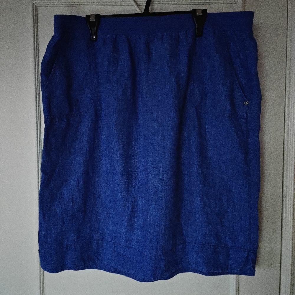 Olsen Blue Knee-Length Linen Skirt - Sz 14